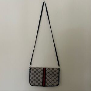 sweet vintage monogrammed leather and canvas bag